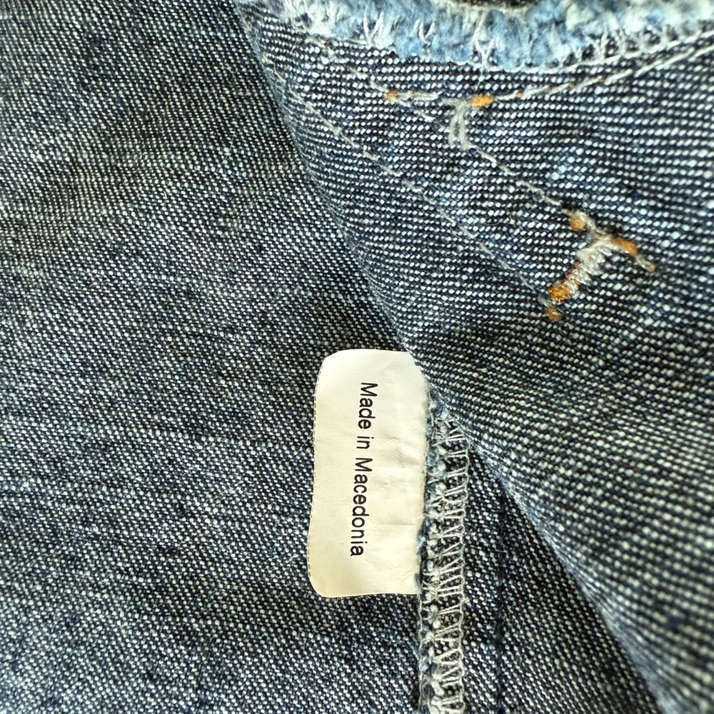 Vintage Denim Vest w Fox Fur Trim Womens Large 70s disco Y2K Mob Wife Penny Lane - Picture 7 of 7